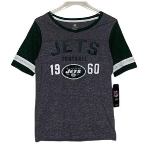 New York Jets Shirt Raglan Gray Green Football NFL Team Unisex Size Large Kids